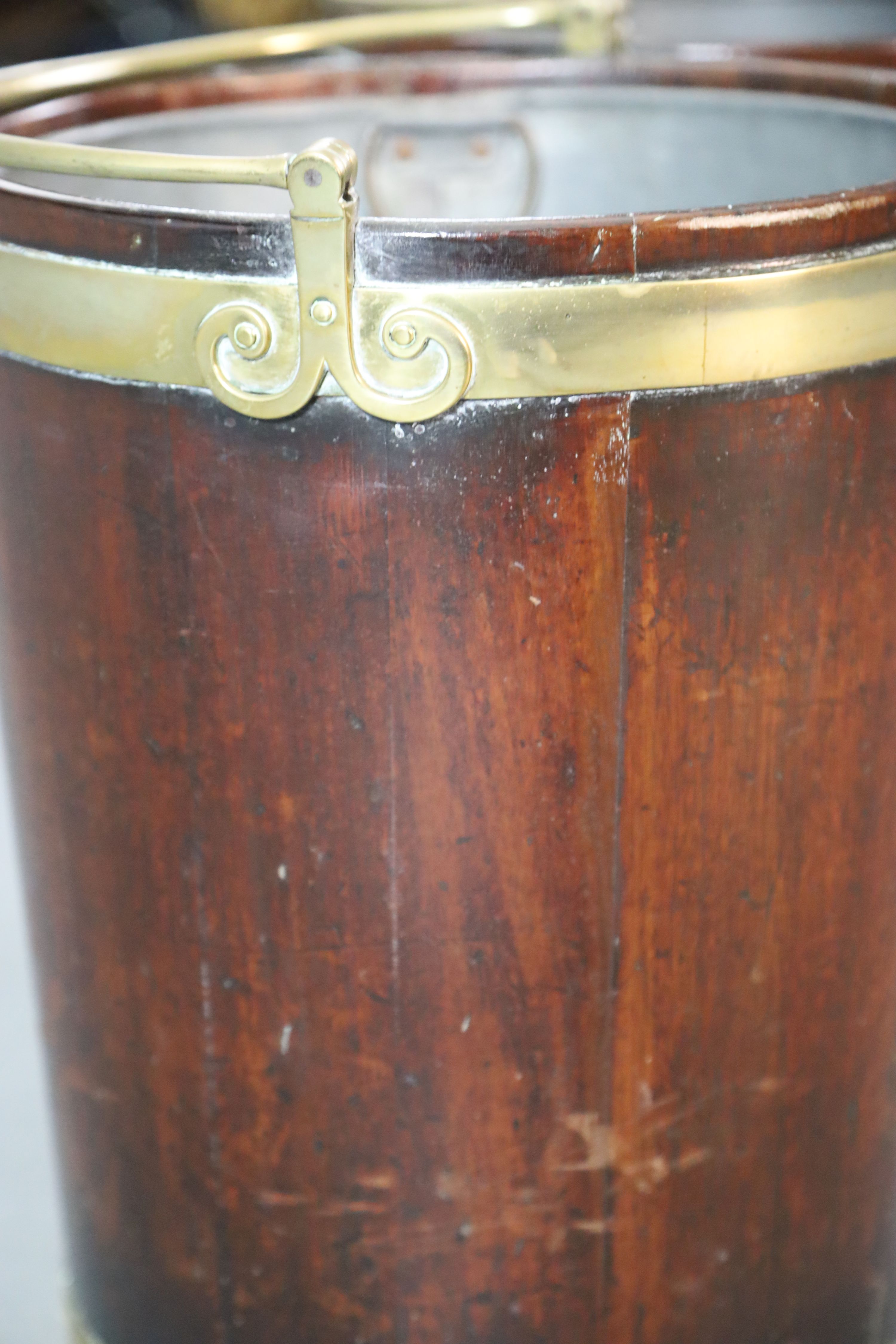 A pair of George III brass bound mahogany peat buckets, W.1ft 3in. H.1ft 5in.